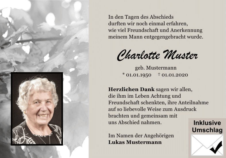 Danksagungen Trauer