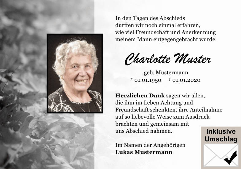Danksagungen Trauer