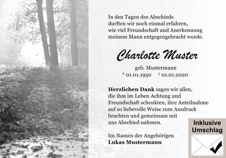 Danksagungen Trauer