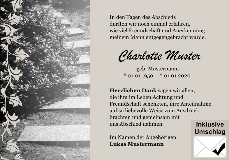Danksagungen Trauer