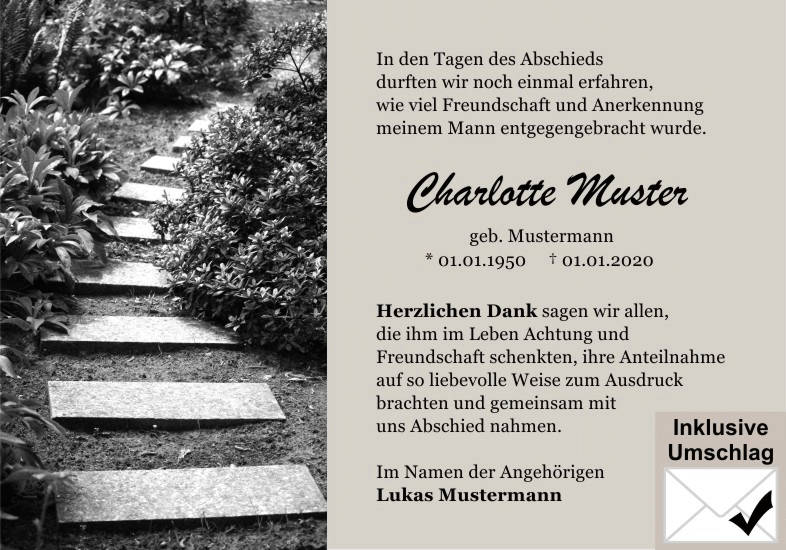 Danksagungen Trauer