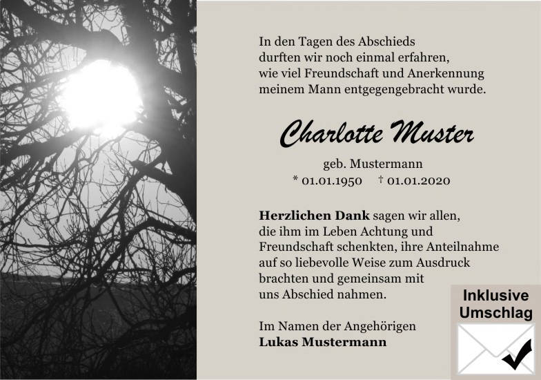 Danksagungen Trauer