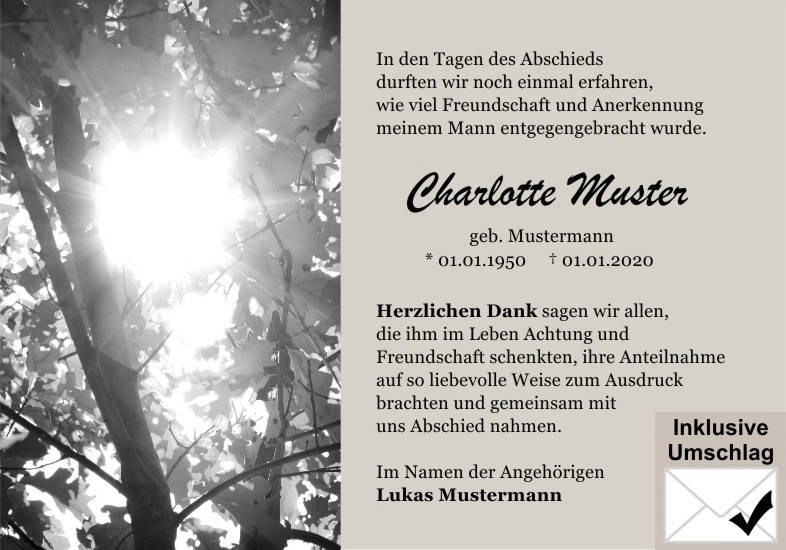 Danksagungen Trauer