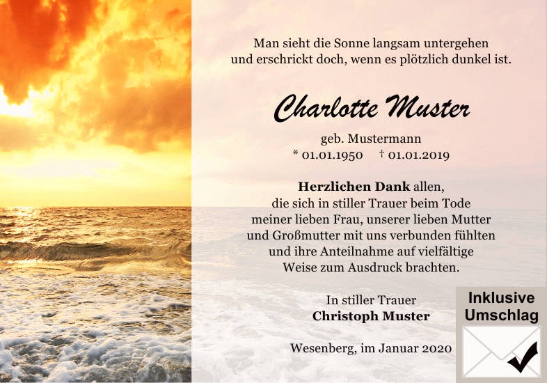 Danksagungen Trauer
