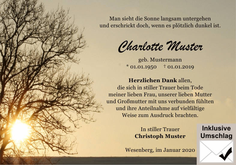 Danksagungen Trauer