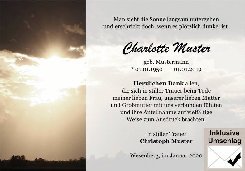 Danksagungen Trauer