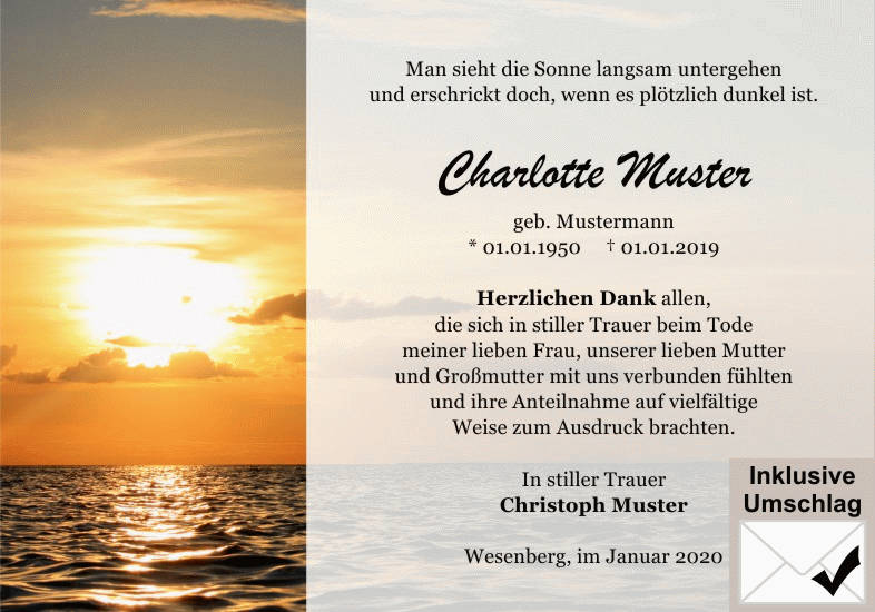Danksagungen Trauer