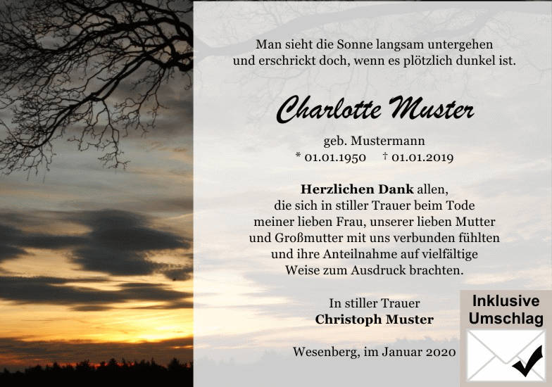 Danksagungen Trauer