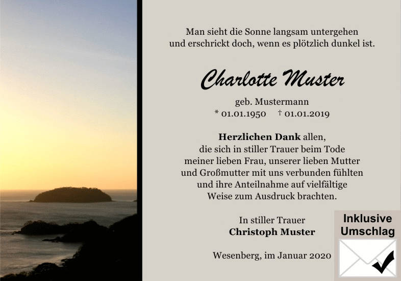 Danksagungen Trauer