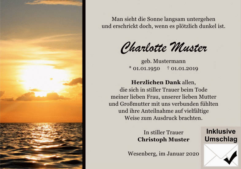 Danksagungen Trauer