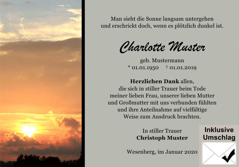Danksagungen Trauer