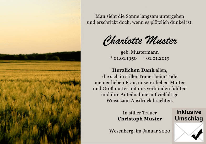 Danksagungen Trauer