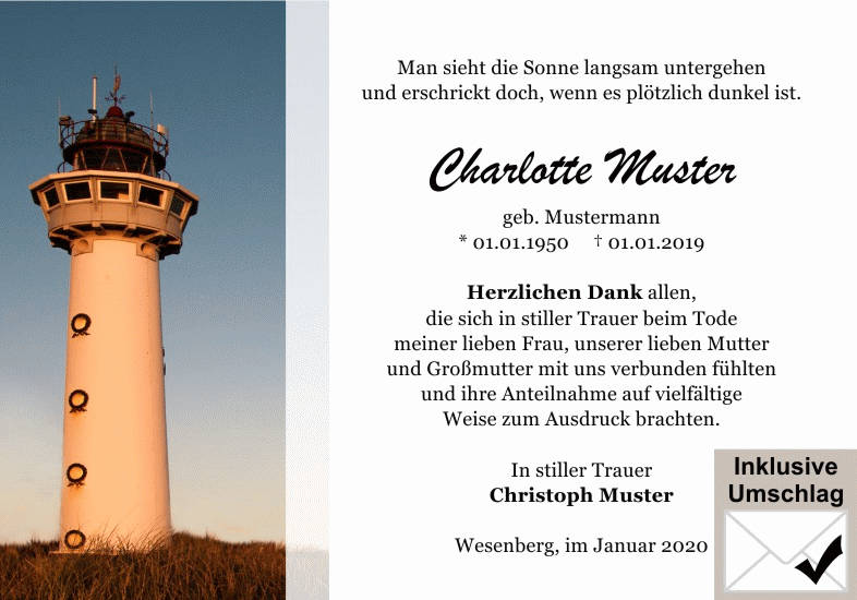 Danksagungen Trauer