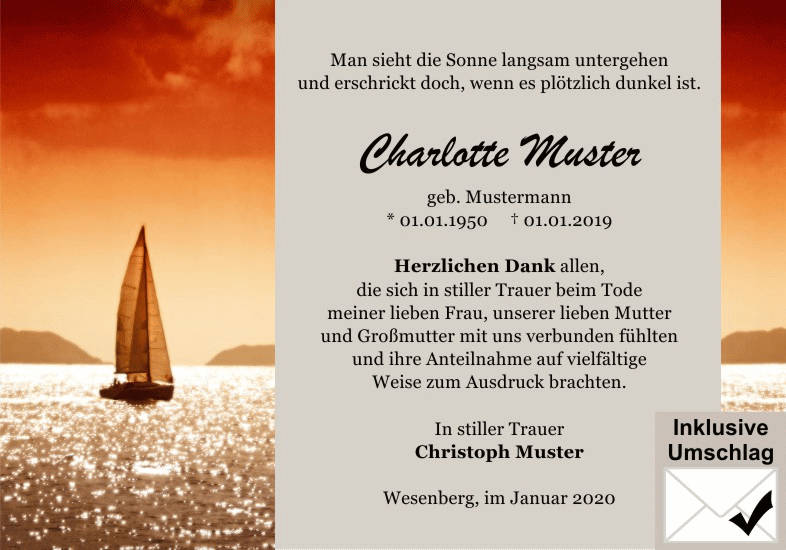 Danksagungen Trauer