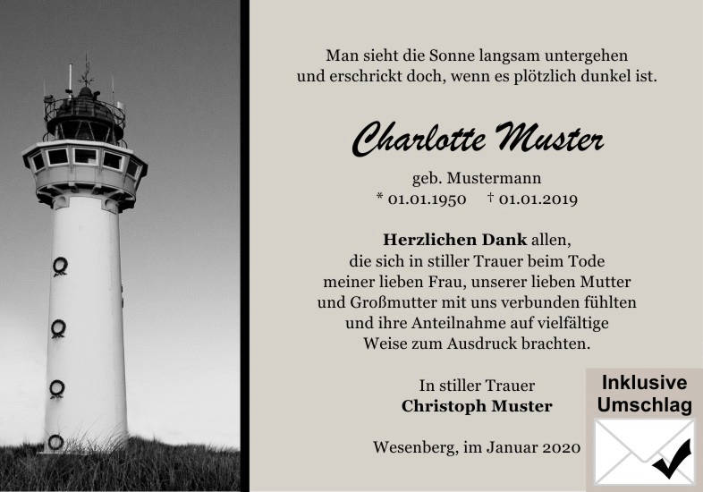 Danksagungen Trauer