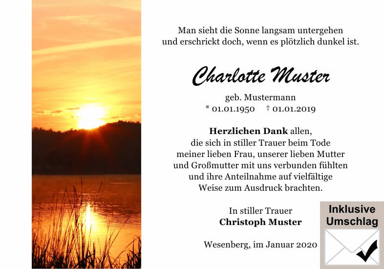 Danksagungen Trauer