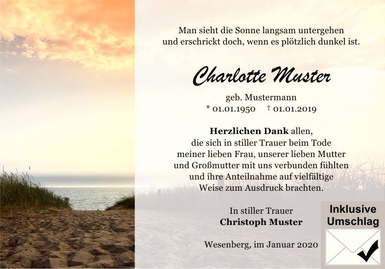 Danksagungen Trauer