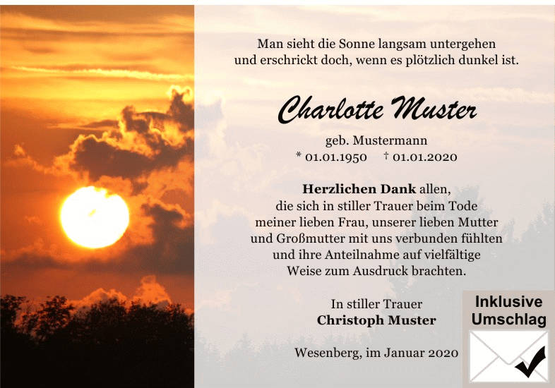 Danksagungen Trauer