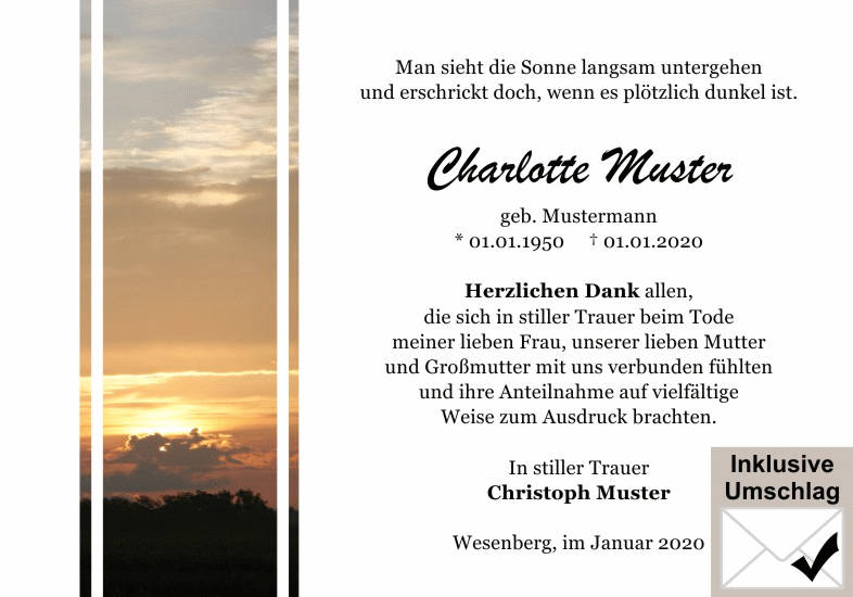 Danksagungen Trauer
