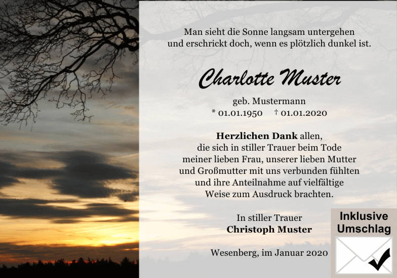 Danksagungen Trauer