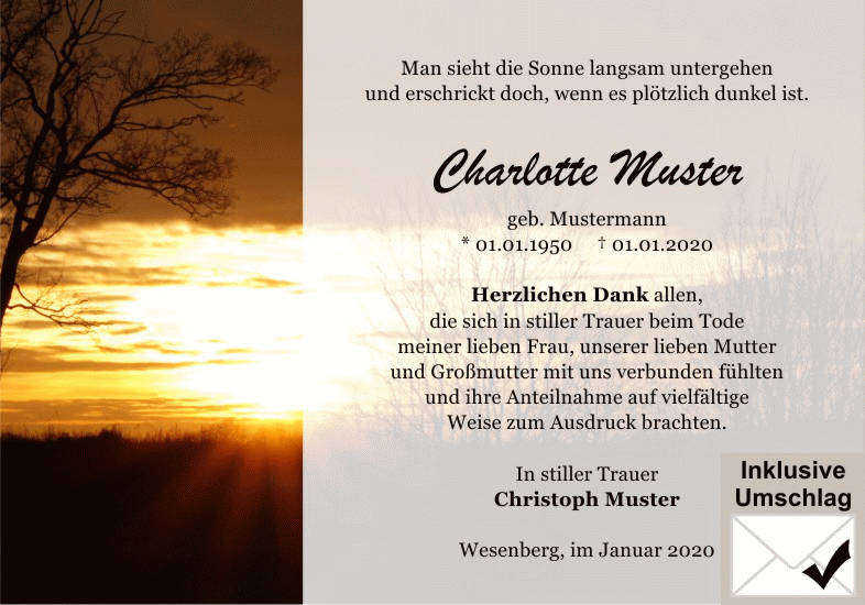 Danksagungen Trauer