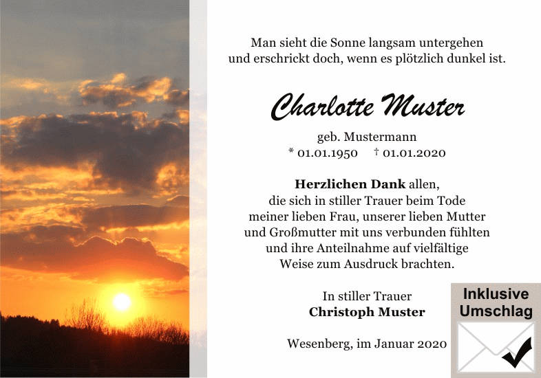 Danksagungen Trauer