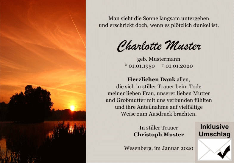 Danksagungen Trauer