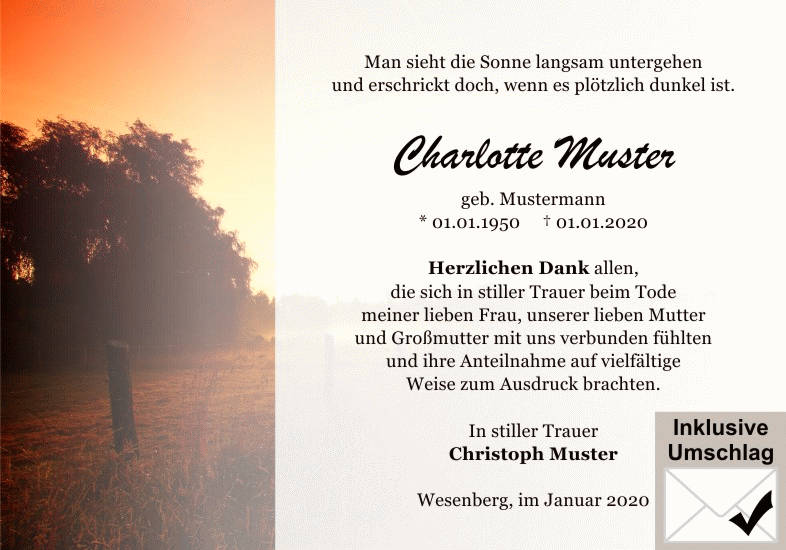 Danksagungen Trauer