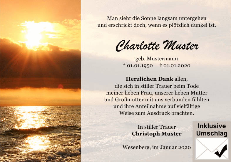 Danksagungen Trauer