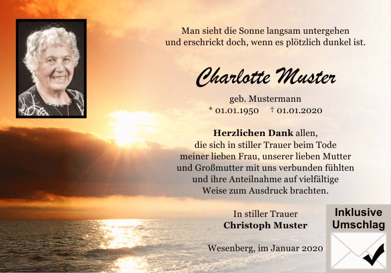 Danksagungen Trauer