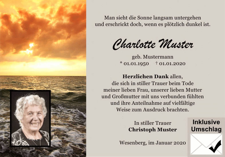Danksagungen Trauer