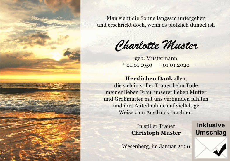 Danksagungen Trauer