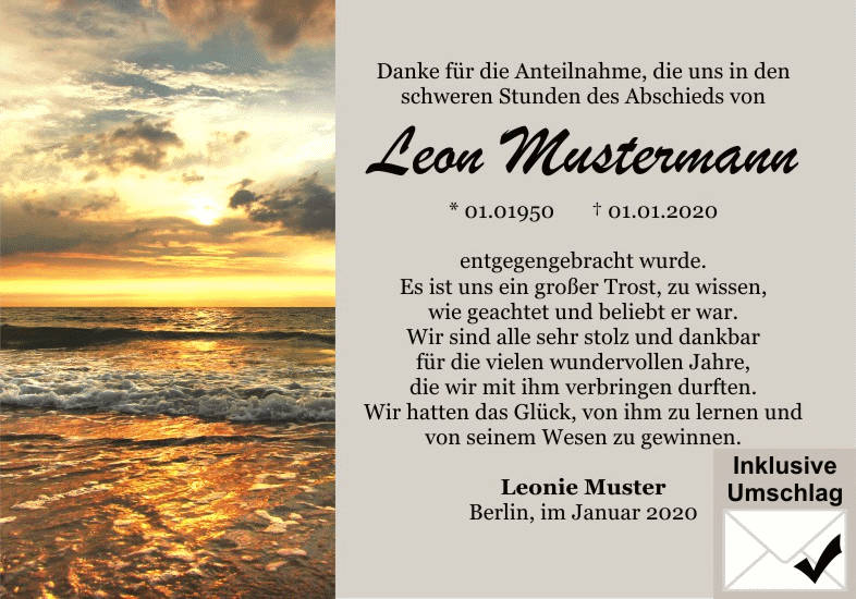 Danksagungen Trauer