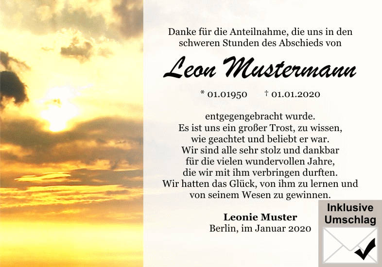 Danksagungen Trauer