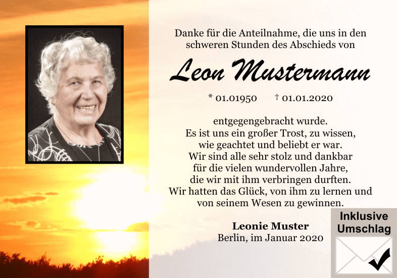 Danksagungen Trauer