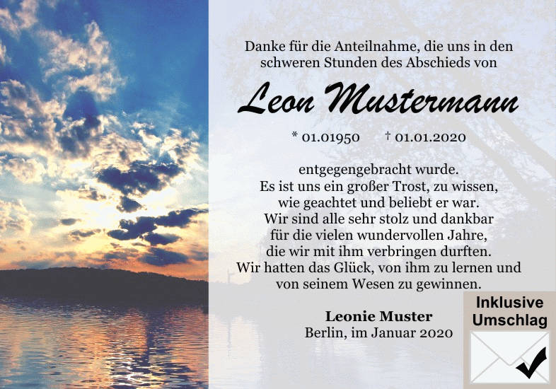 Danksagungen Trauer