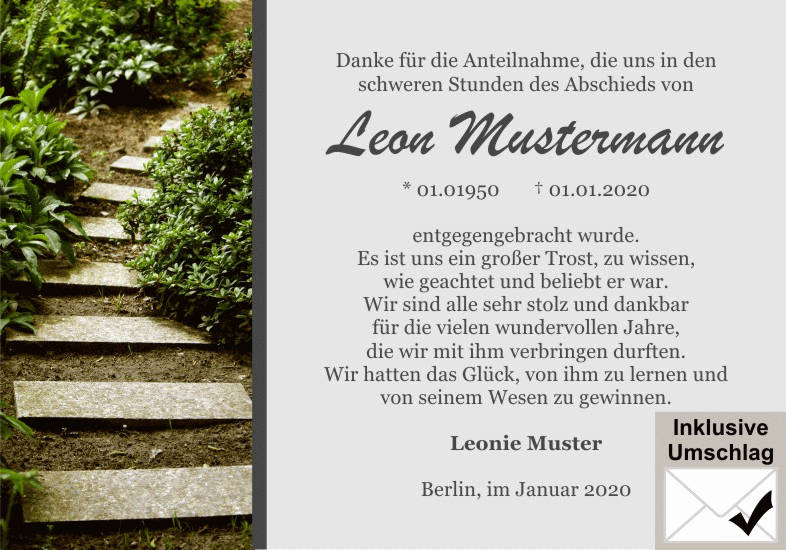 Danksagungen Trauer