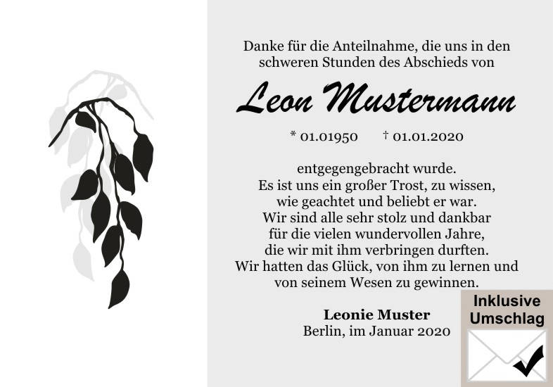 Danksagungen Trauer