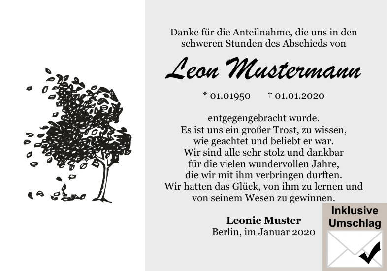 Danksagungen Trauer