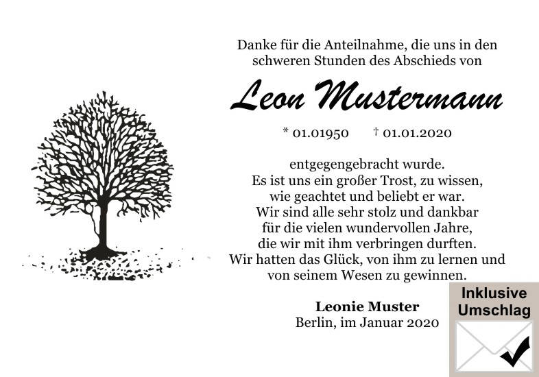 Danksagungen Trauer