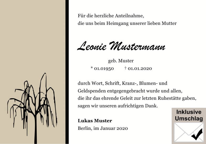 Danksagungen Trauer