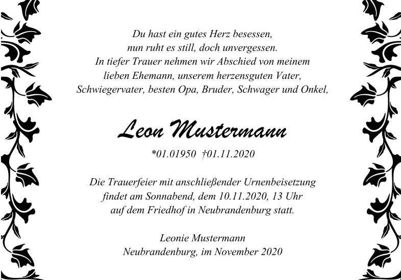 Danksagungen Trauer