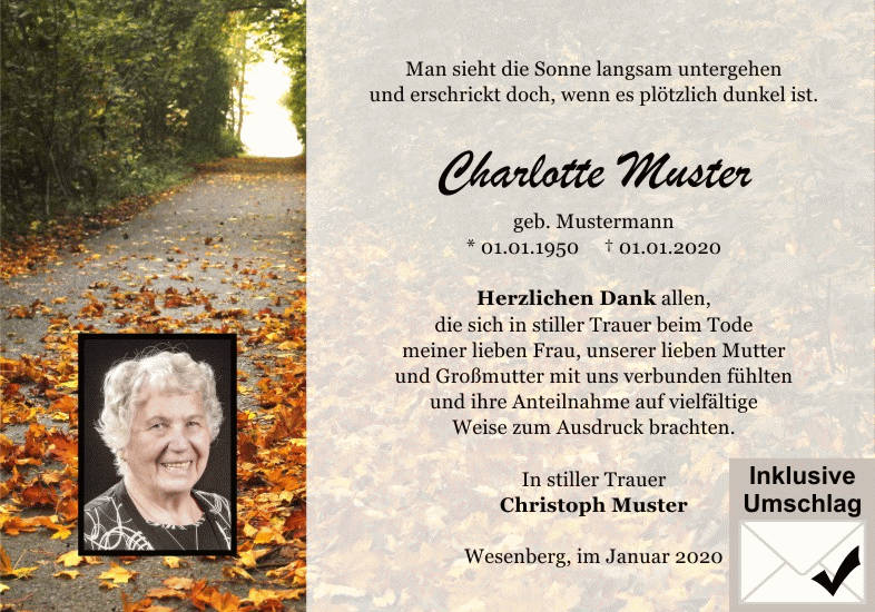 Danksagungen Trauer