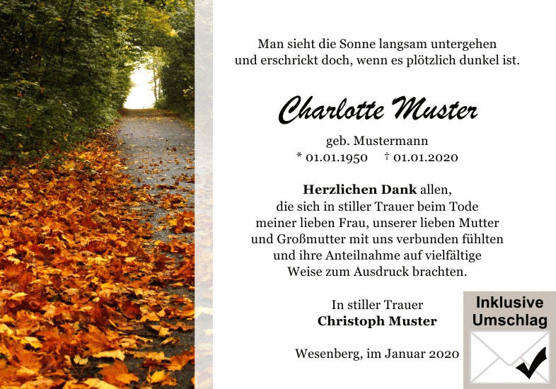 Danksagungen Trauer
