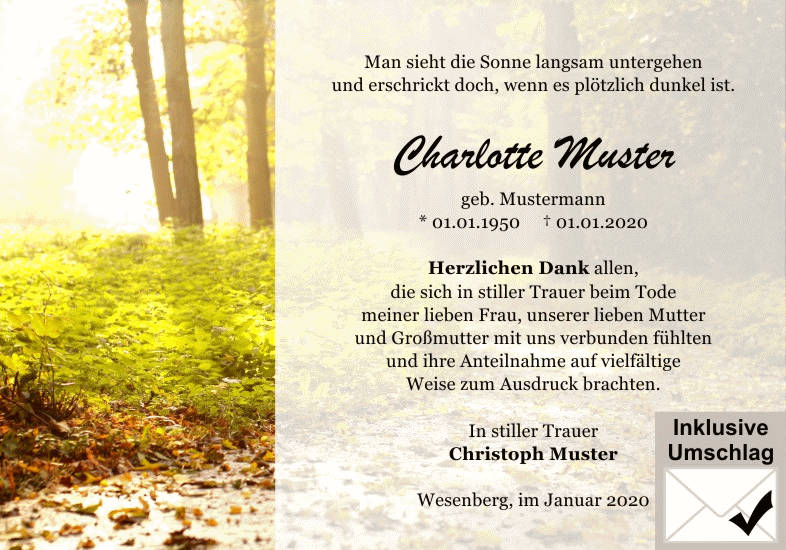 Danksagungen Trauer