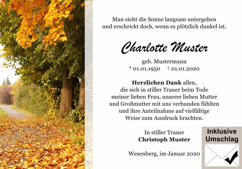 Danksagungen Trauer
