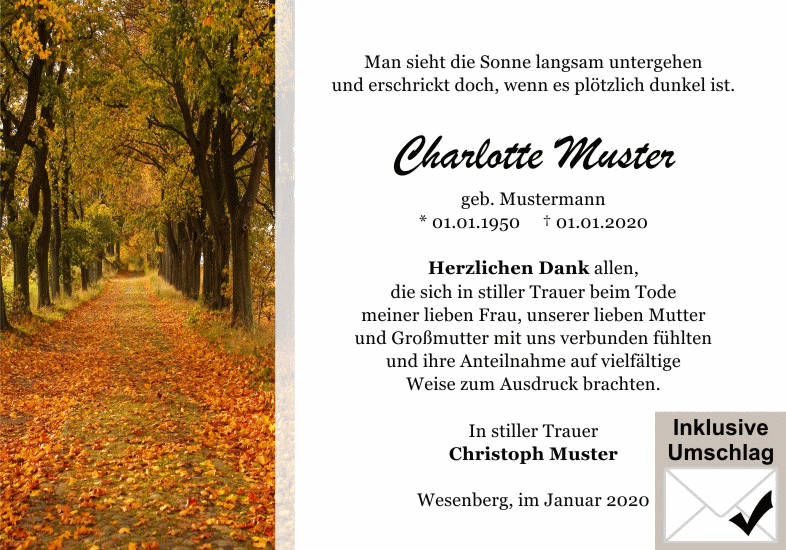 Danksagungen Trauer