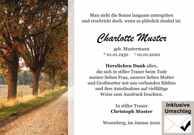 Danksagungen Trauer