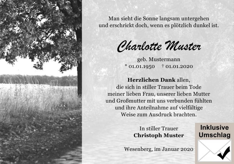 Danksagungen Trauer