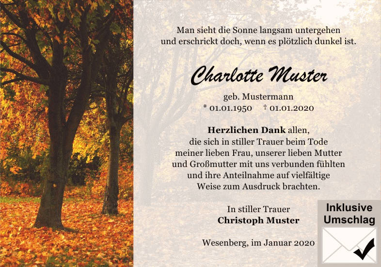 Danksagungen Trauer